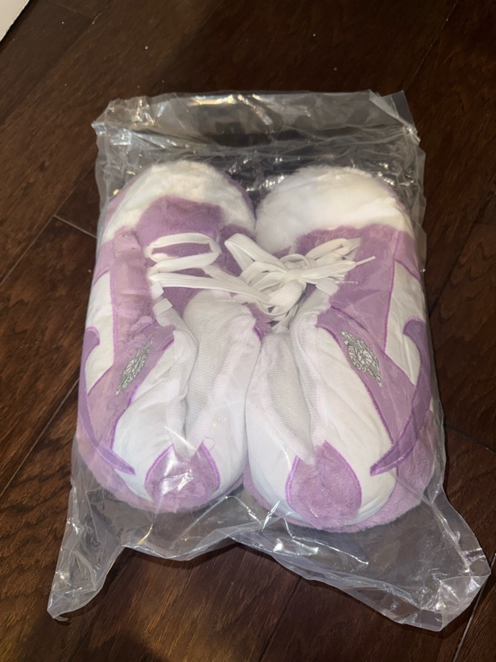 Nike Plush Slippers in Purple and White